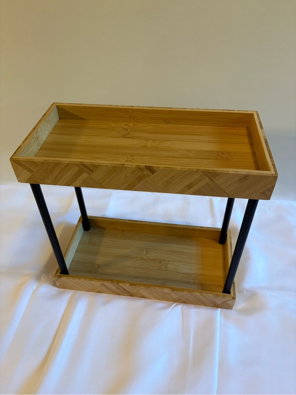 2-Tier Bamboo Wood Countertop Organizer with Black Accents NWOT